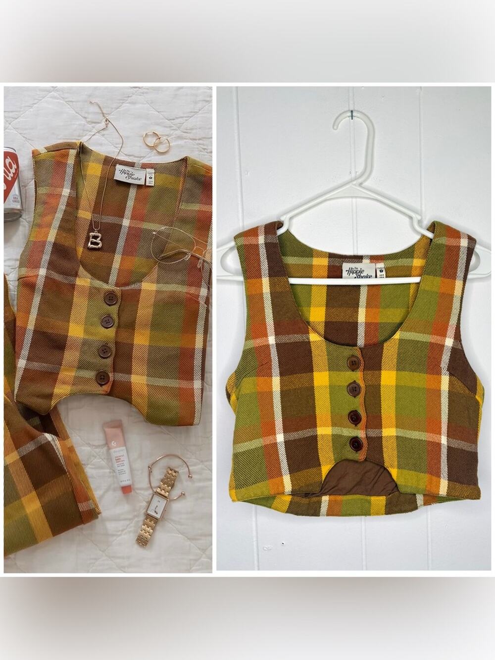 Hippie Shake Vintage Style Waistcoat Corset Cotton Plaid 70’s Look Retro Costume